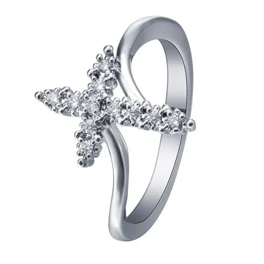 RoyalPRO Fashion Cross Ring with Zircon Inlay for Women